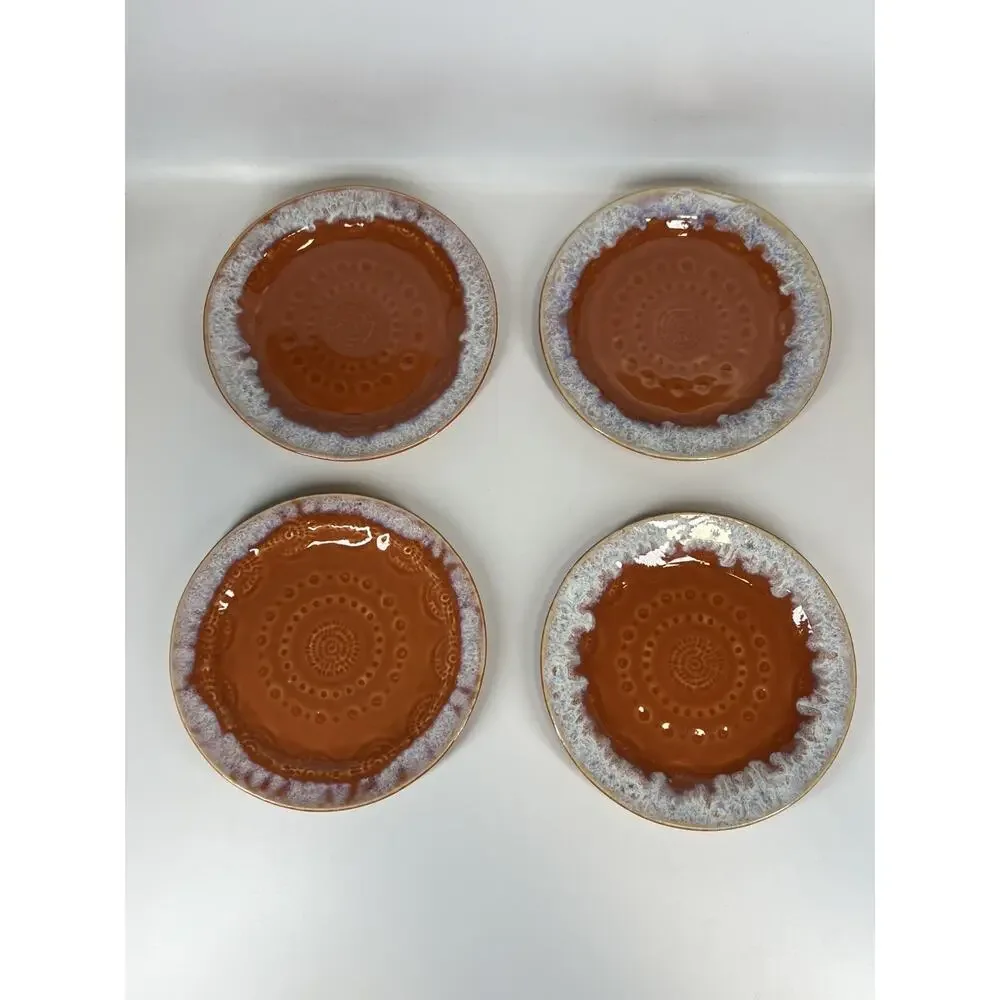 Anthropologie Old Havana Bread Plates Orange Set of 4